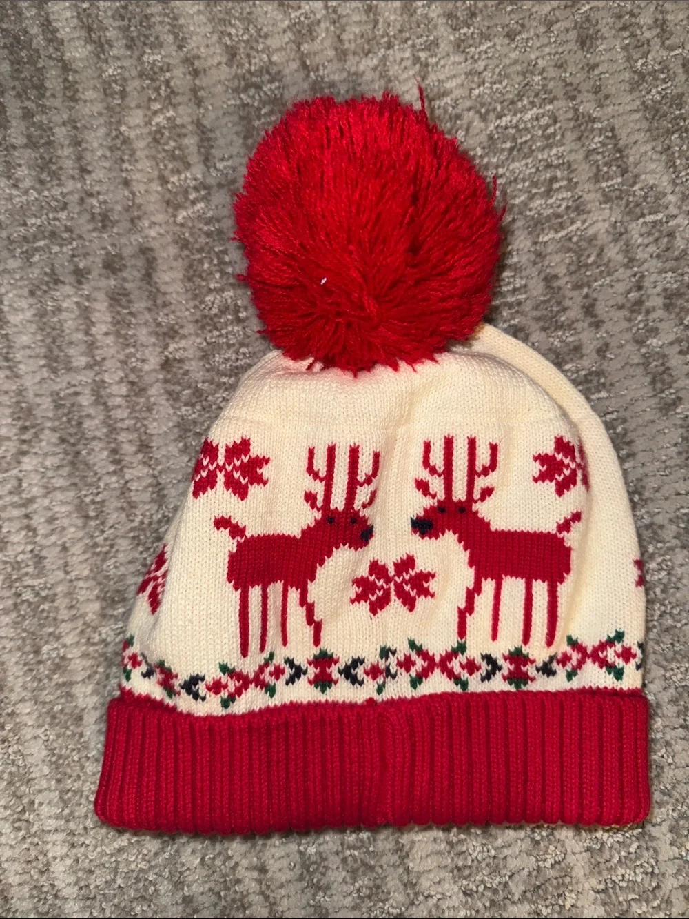 Hanna Andersson Reindeer Knit Winter Hat pom snowflake medium girls boys